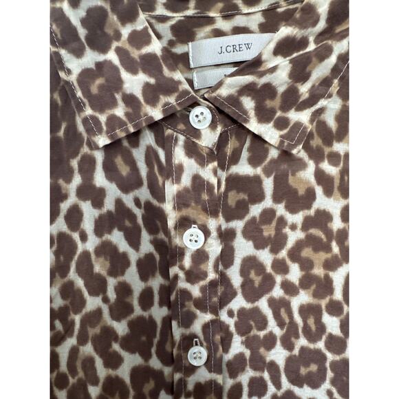 J. Crew prefect cheetah print silk cotton mix button down shirt brown 2 - Picture 9 of 15